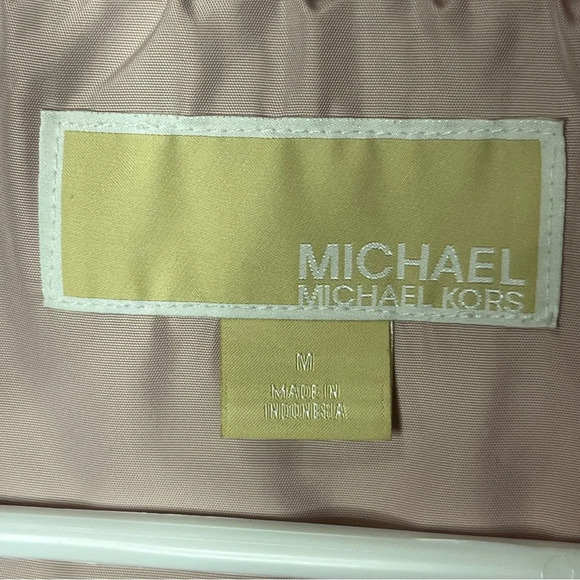 Michael Kors Jacket Women Medium Pink Gold Accents Hooded Zip Up Coat Adj Waist - Picture 12 of 13